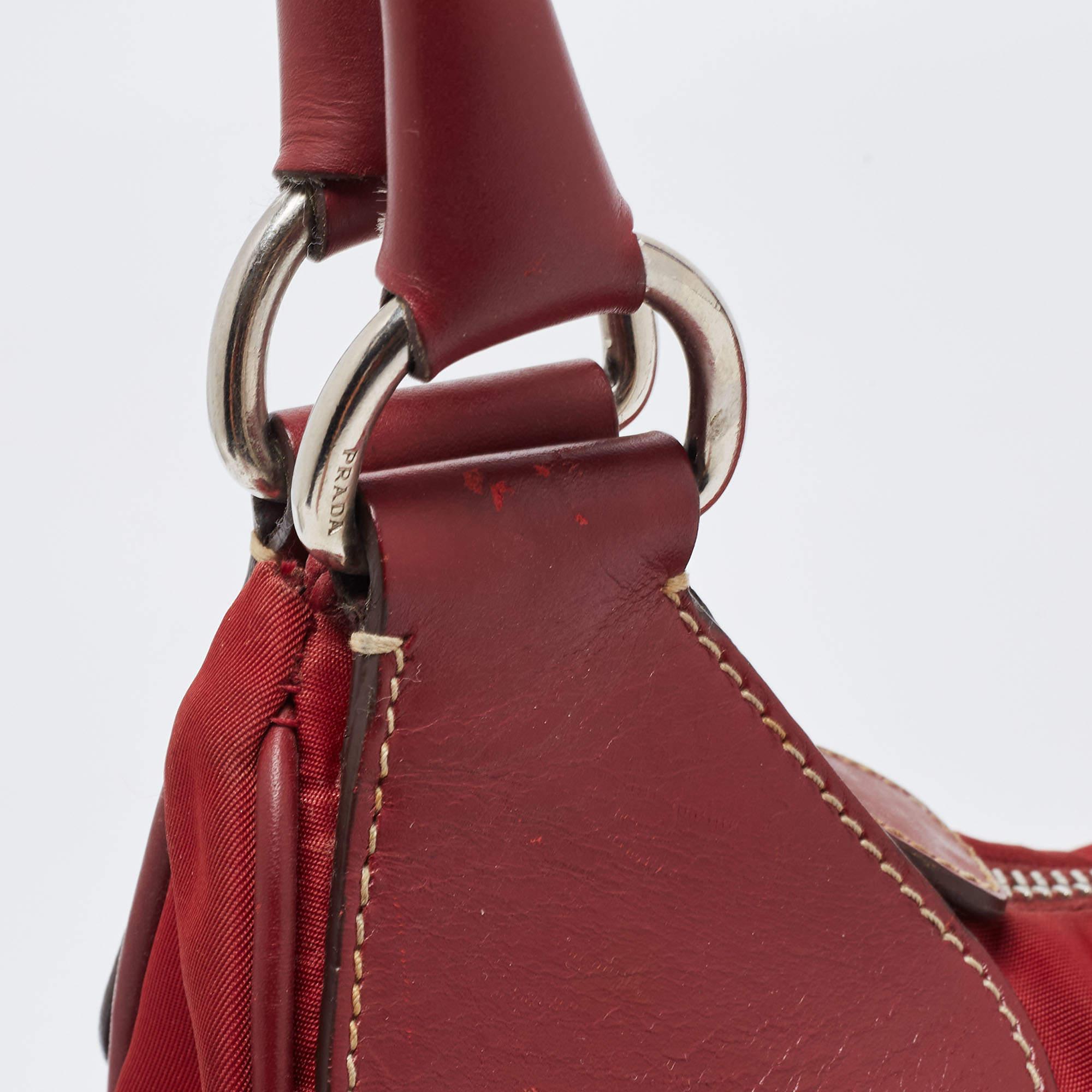 Prada Red Nylon and Leather Shoulder Bag 8