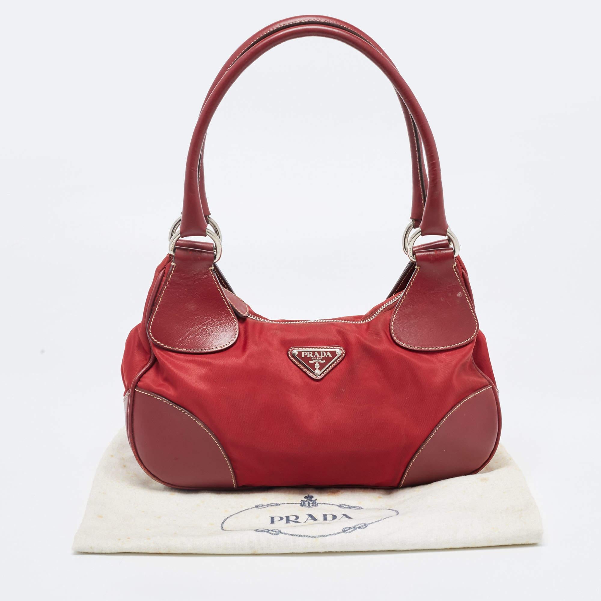 Prada Red Nylon and Leather Shoulder Bag 11