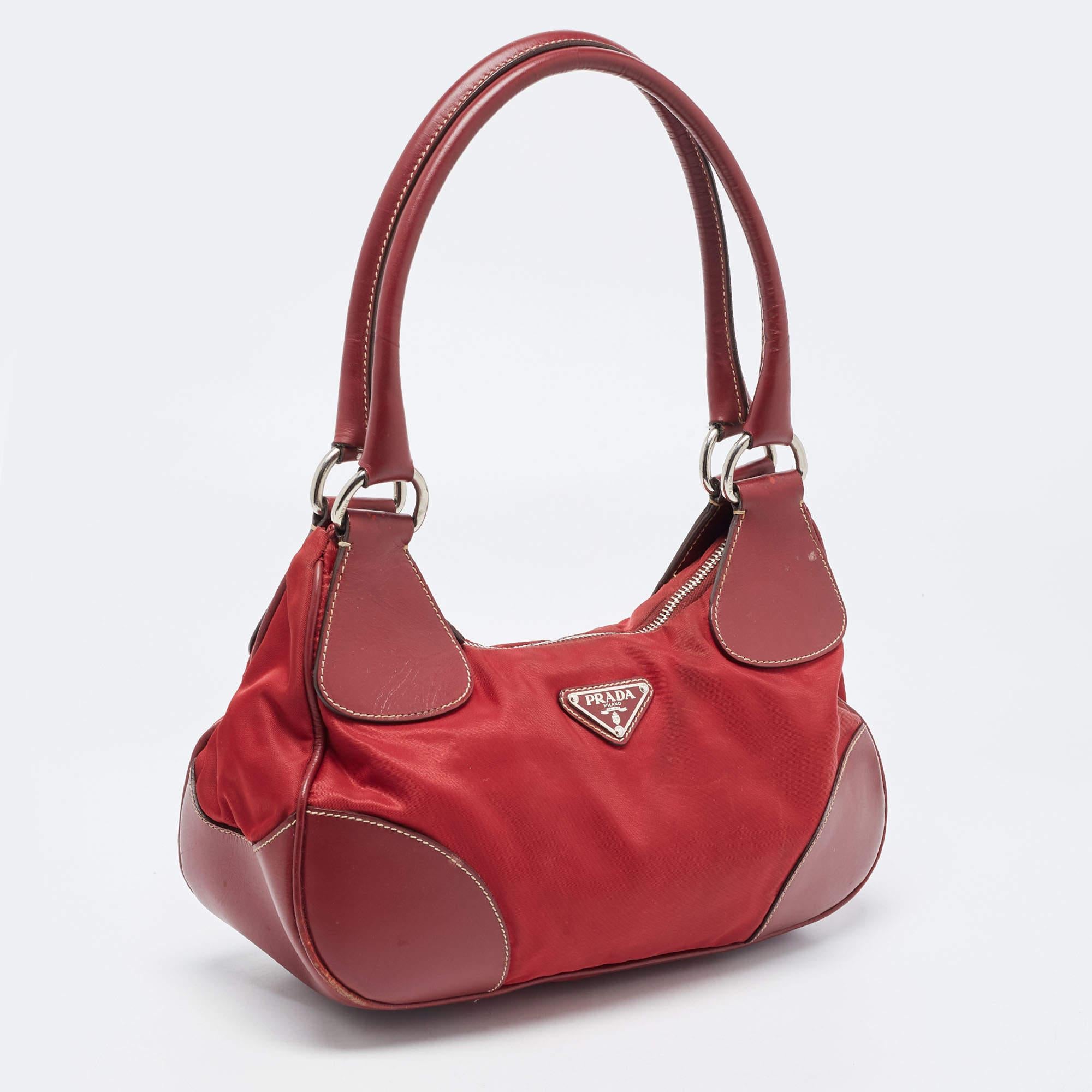 Women's Prada Red Nylon and Leather Shoulder Bag