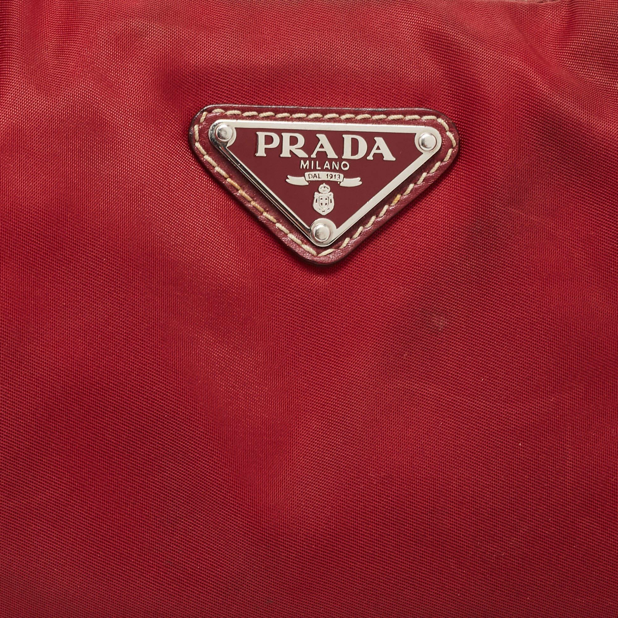 Prada Red Nylon and Leather Shoulder Bag 4
