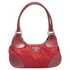 Prada Red Nylon and Leather Shoulder Bag
