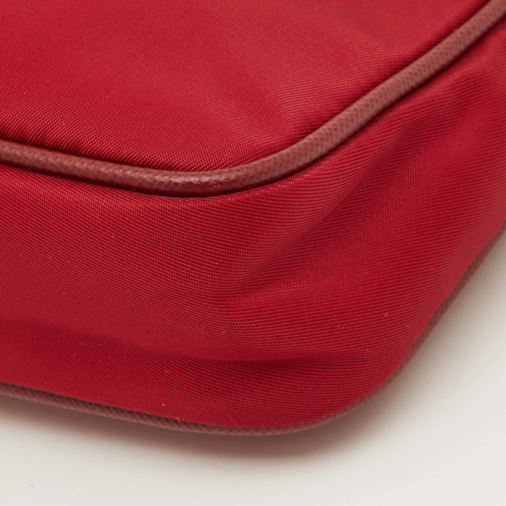 Prada Red Nylon and Saffiano Leather Crossbody Bag 7