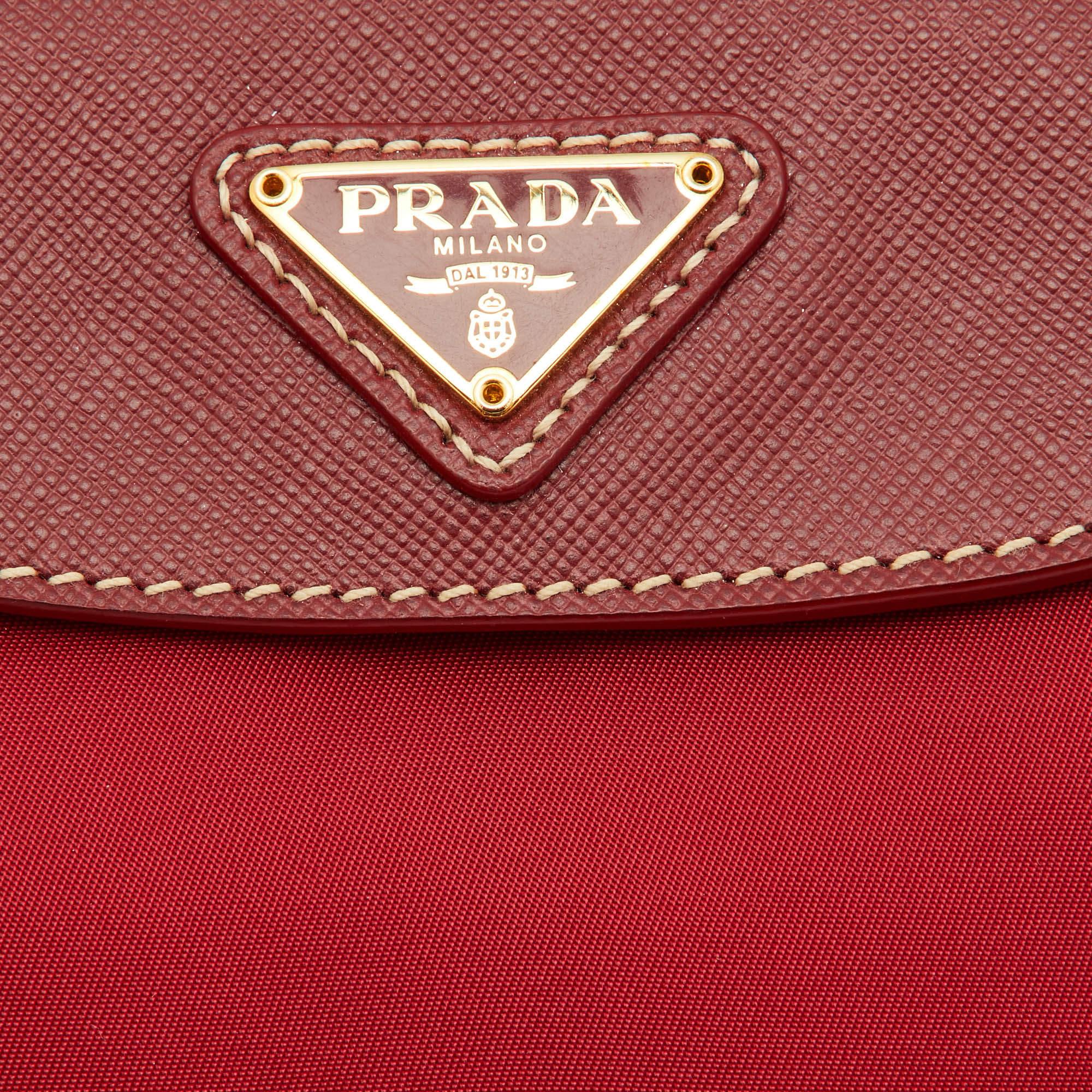 Prada Red Nylon and Saffiano Leather Crossbody Bag 8