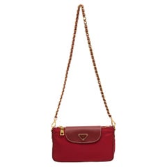 Prada Red Nylon and Saffiano Leather Crossbody Bag