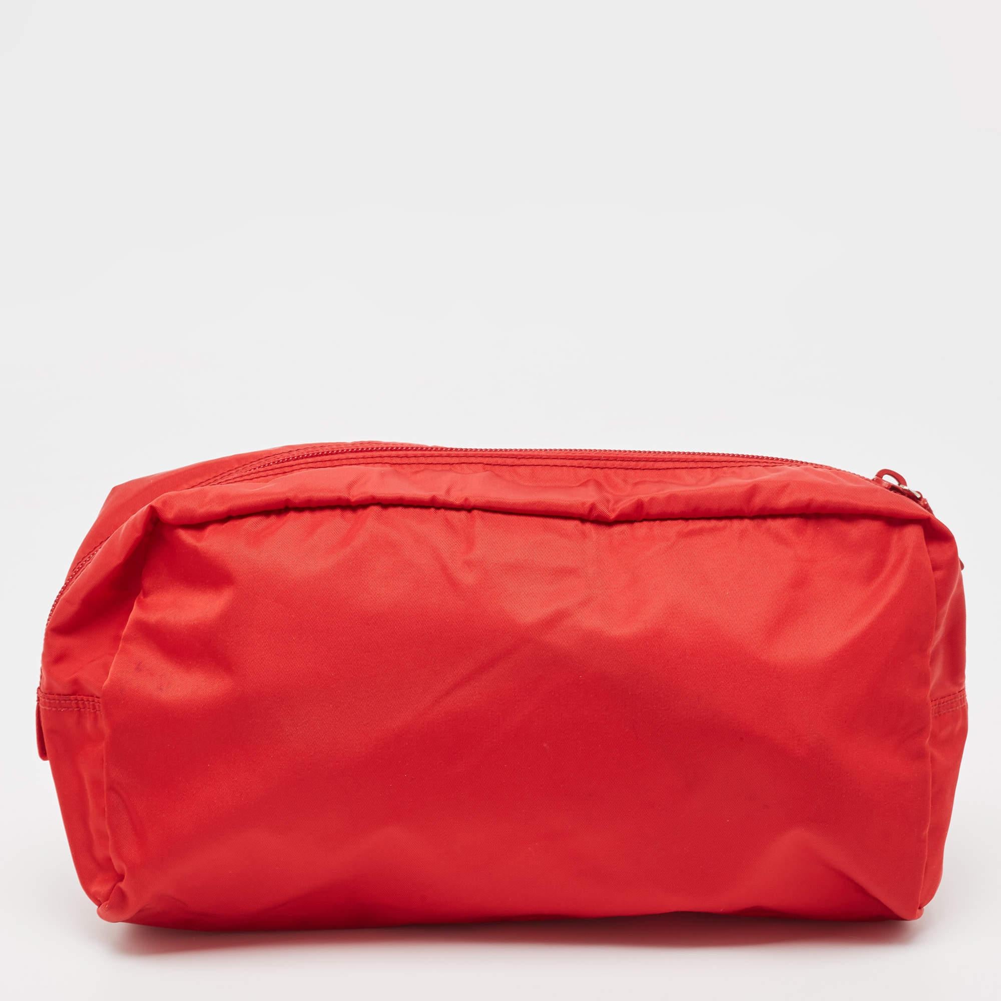 Prada Red Nylon Cosmetic Pouch 3