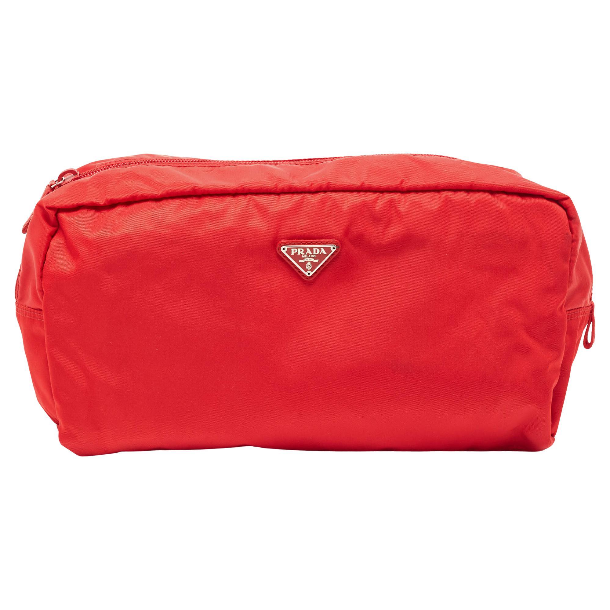 Prada Red Nylon Cosmetic Pouch