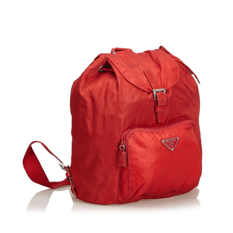 Prada Red Nylon Fabric Drawstring Backpack Italy w/ Authenticity Card at 1stDibs