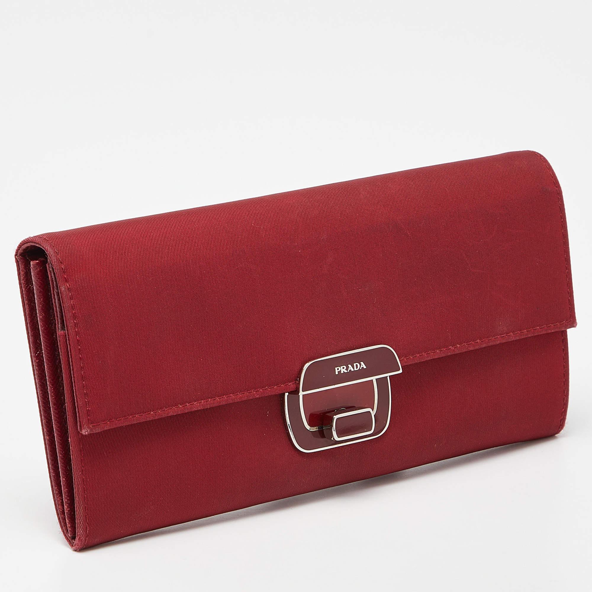 Women's Prada Red Nylon Flap Continental Wallet For Sale