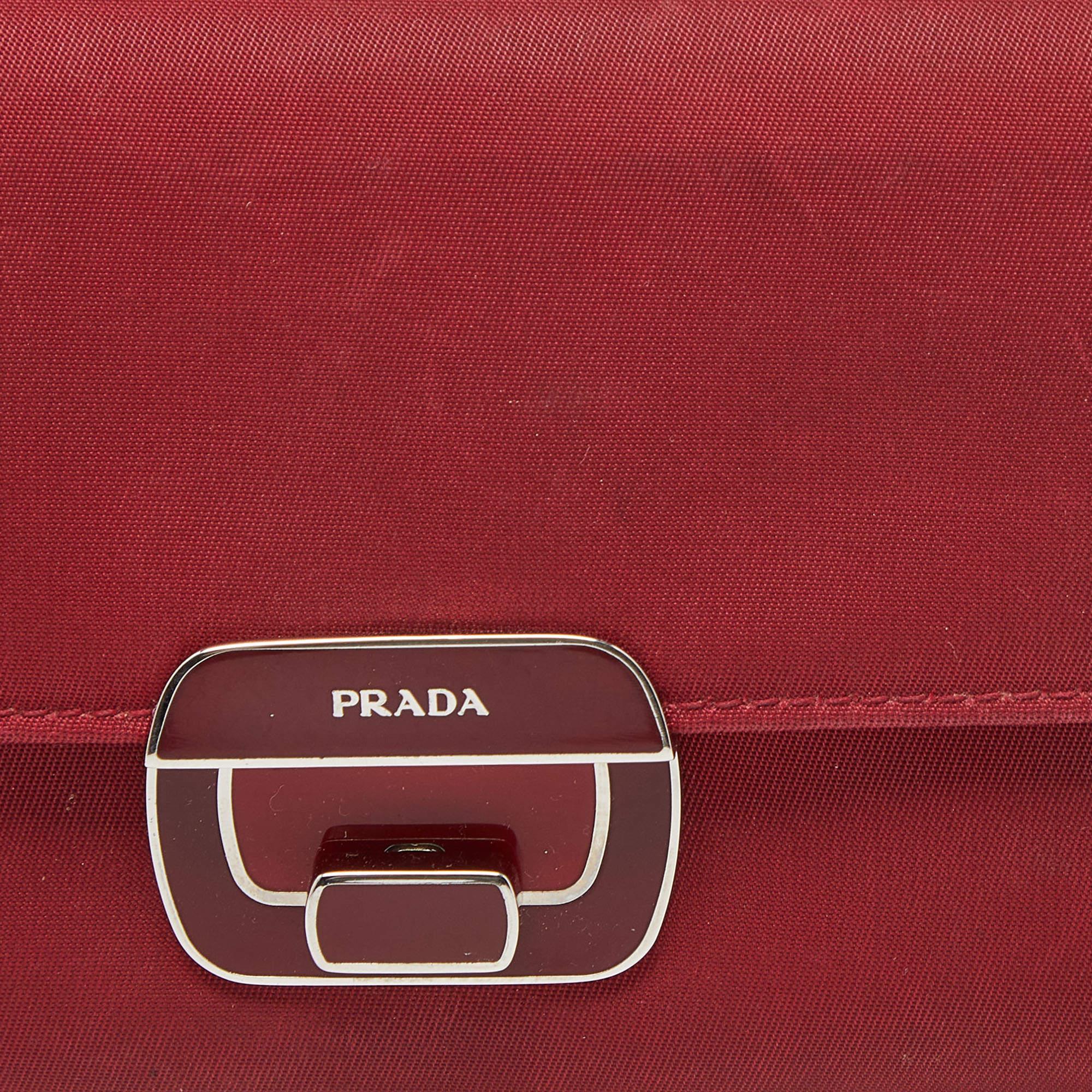 Prada Red Nylon Flap Continental Wallet For Sale 2