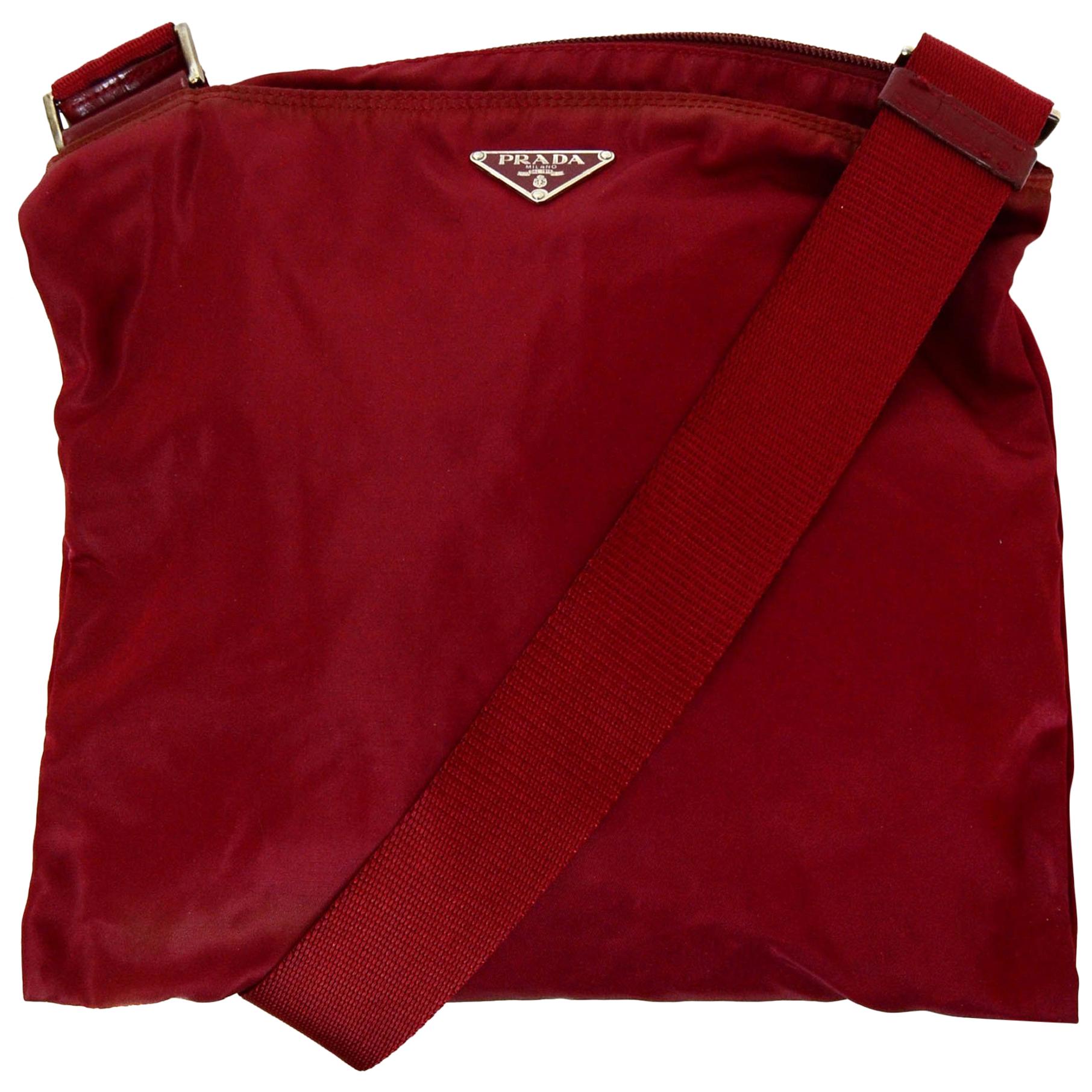 Prada Red Nylon Flat Messenger Crossbody Bag