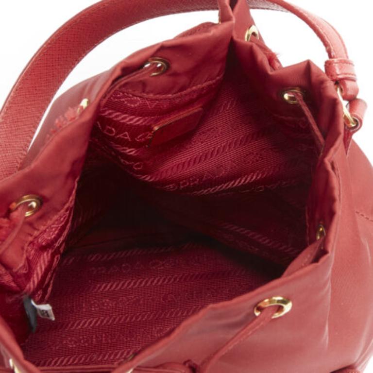 PRADA red nylon gold triangle plate drawstring bucket crossbody shoulder bag 7