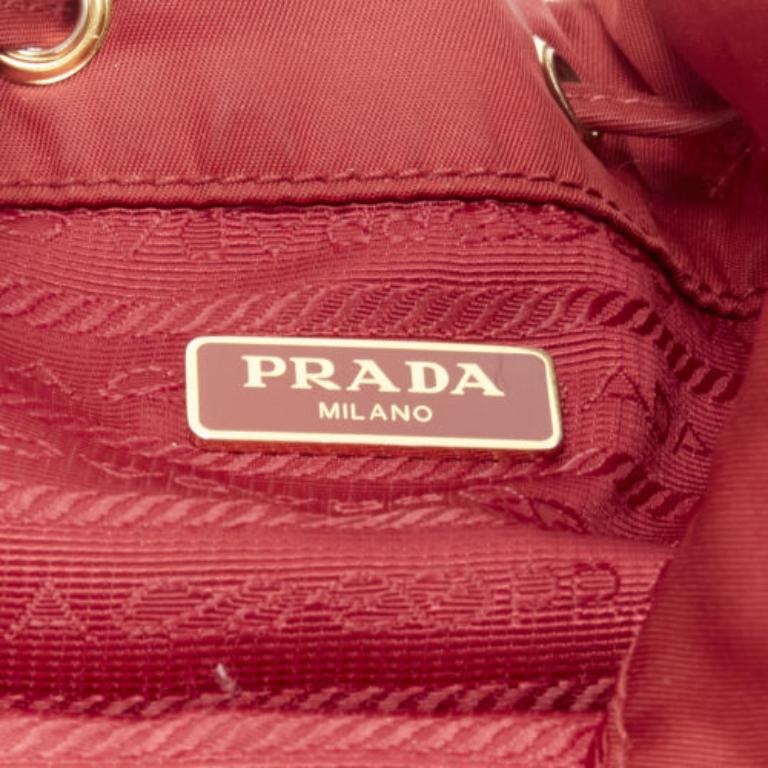 PRADA red nylon gold triangle plate drawstring bucket crossbody shoulder bag 4