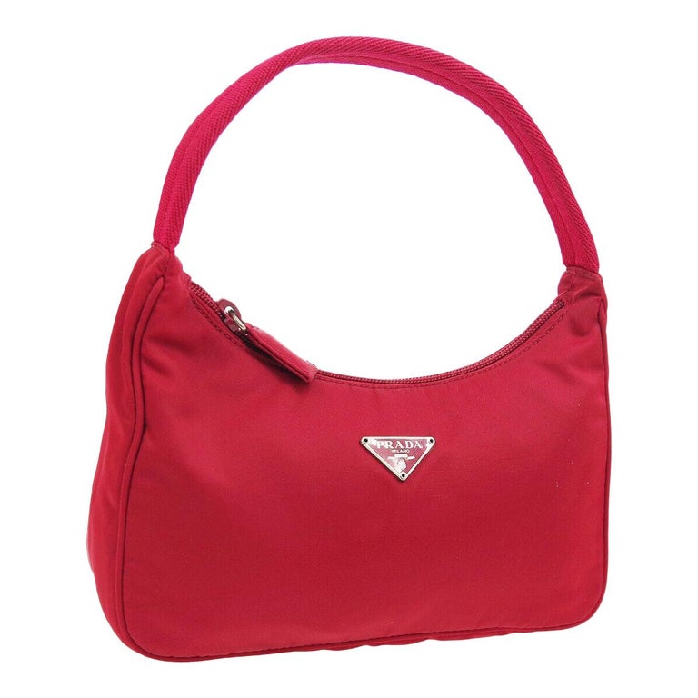 Prada Red Nylon Pochette Evening Top Handle Satchel Shoulder Bag at
