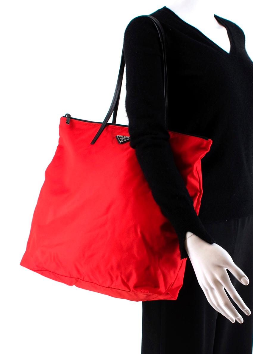 Prada Red Nylon & Saffiano Leather Tote Bag 2