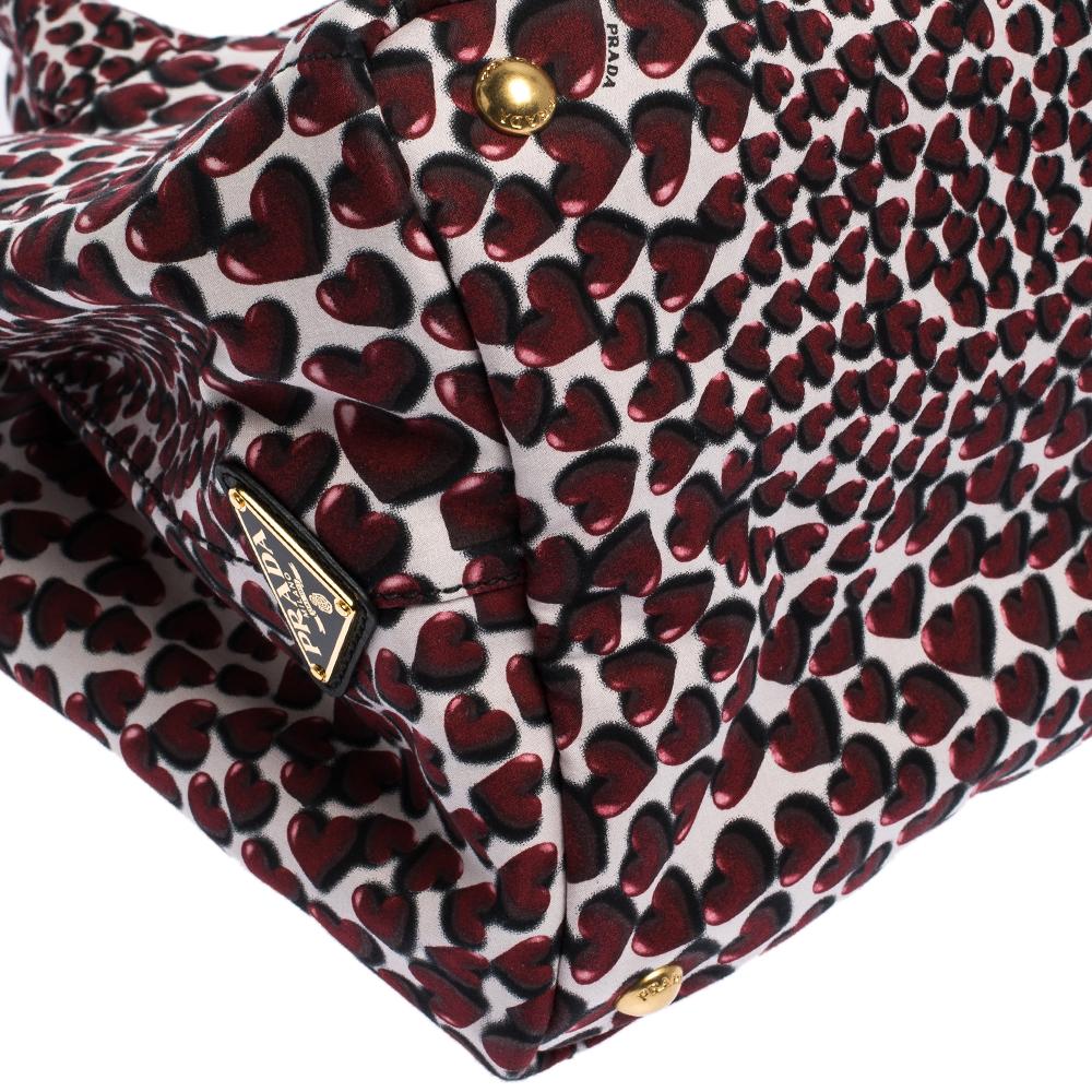 Prada Red Nylon Stampat Heart Print Canapa Tote 1