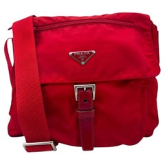 Prada Red Nylon Tessuto Medium Messenger Crossbody Bag