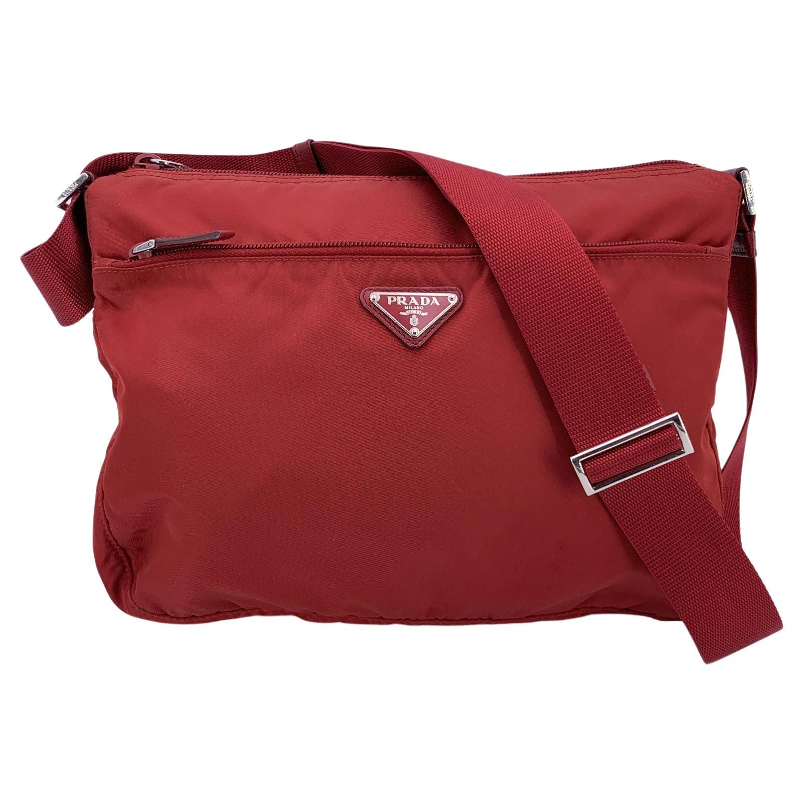 Prada Red Nylon Tessuto Messenger Crossbody Shoulder Bag For Sale