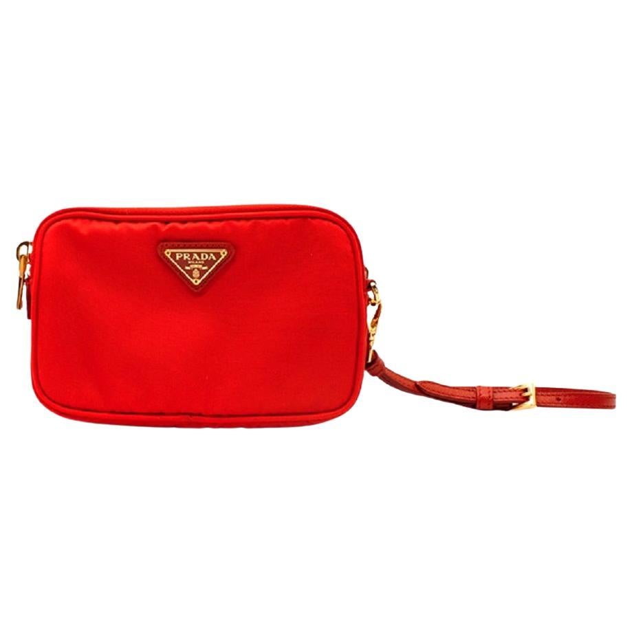 Prada Red Nylon Wristlet Crossbody Bag