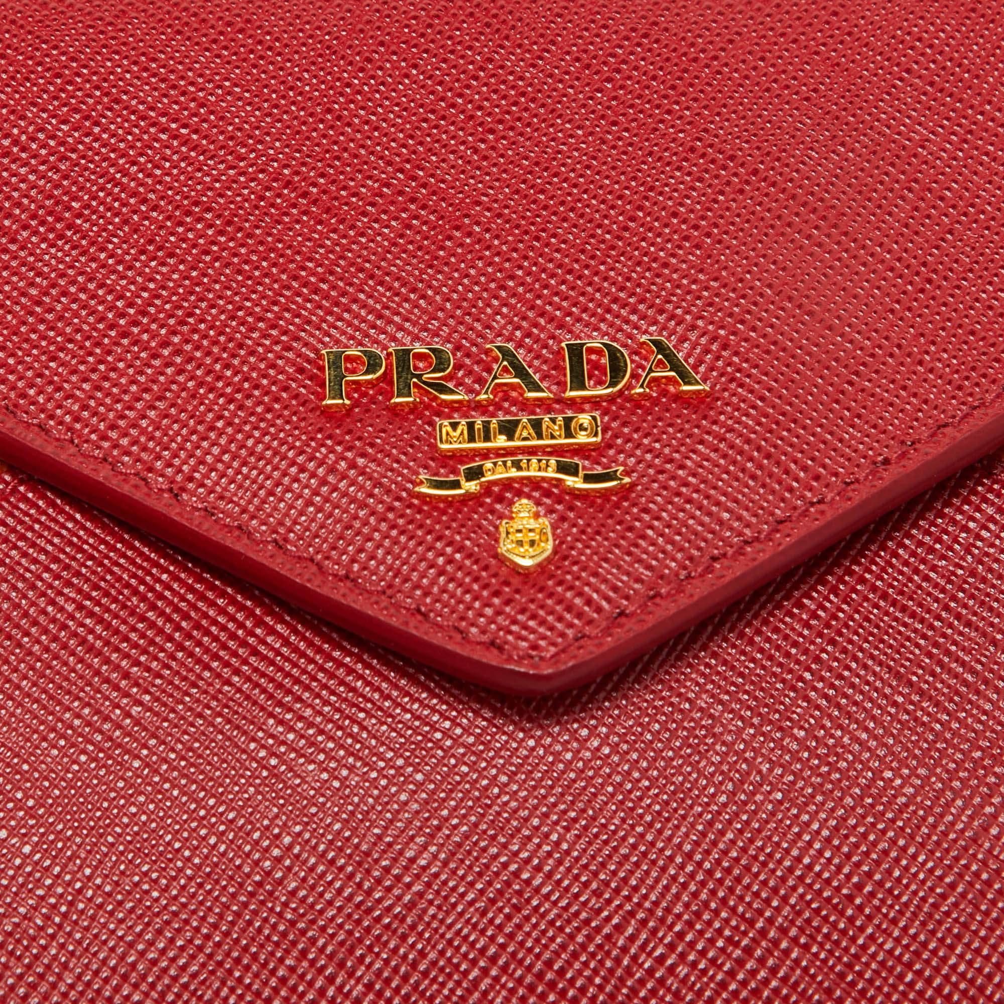 Prada Red/Orange Saffiano Leather Envelope Flap Continental Wallet 1