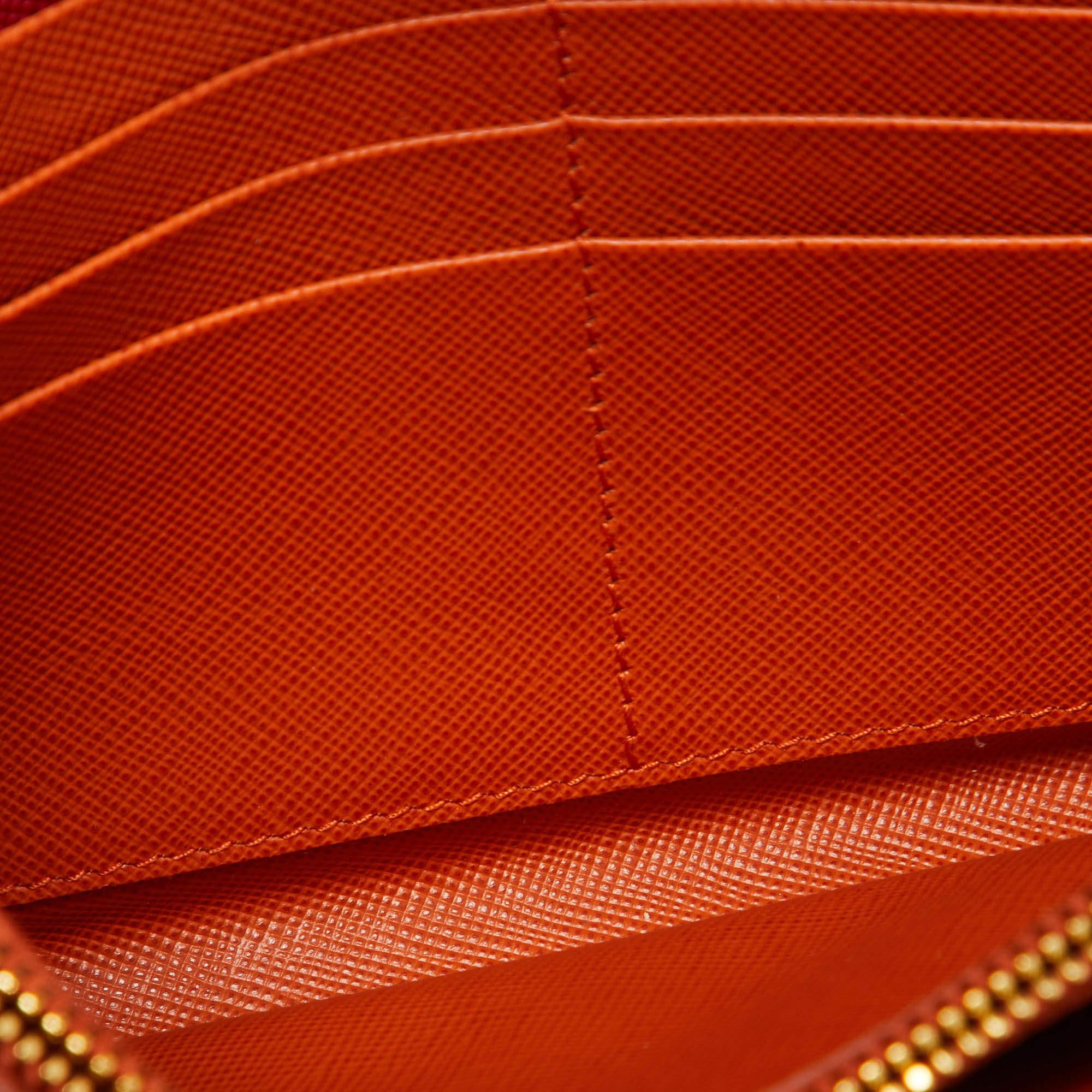 Prada Red/Orange Saffiano Leather Envelope Flap Continental Wallet 4