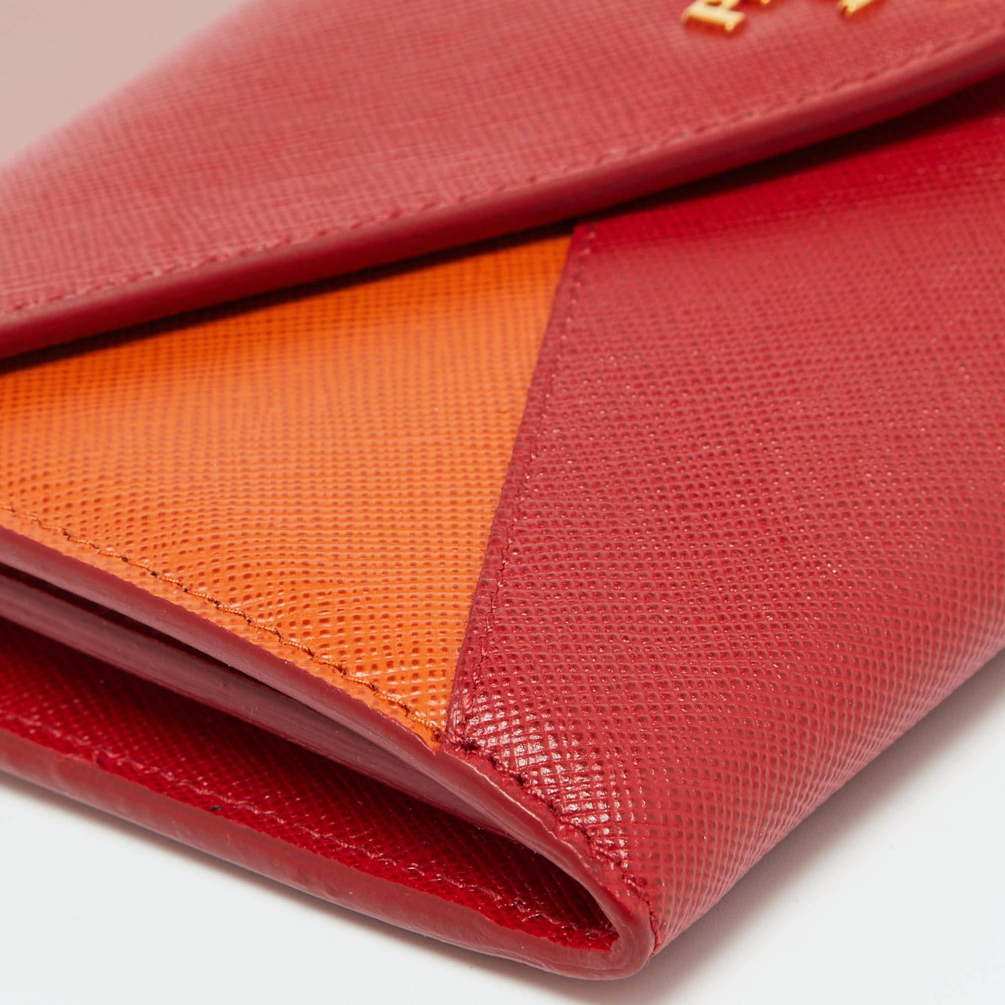 Prada Red/Orange Saffiano Leather Envelope Flap Continental Wallet 5