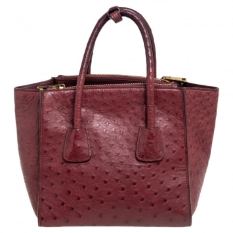 Prada Red Ostrich Twin Pocket Tote 4