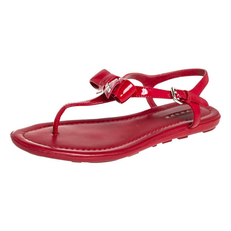 Prada Red Patent Leather Bow Sandals Size  at 1stDibs | prada bow  sandals, red patent leather sandals, red patent sandals