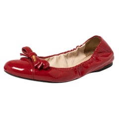 Prada Red Patent Leather Bow Scrunch Ballet Flats Size 38