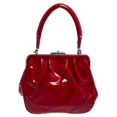 Prada Red Patent Leather Cinghiale Frame Top Handle Bag
