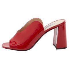 Prada Red Patent Leather Cut Out Mules Size 39.5