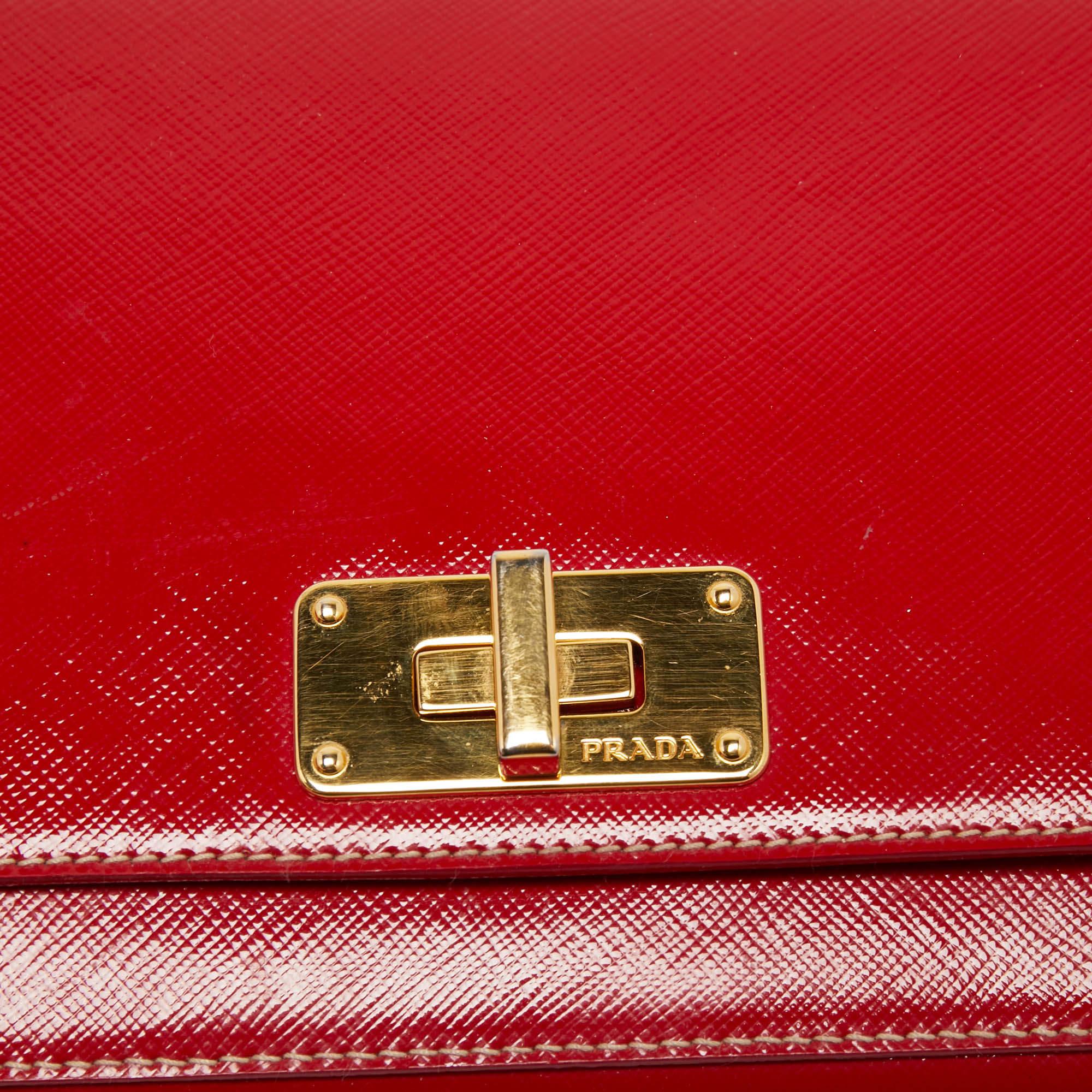 Prada Red Patent Leather Flap Crossbody Bag 12