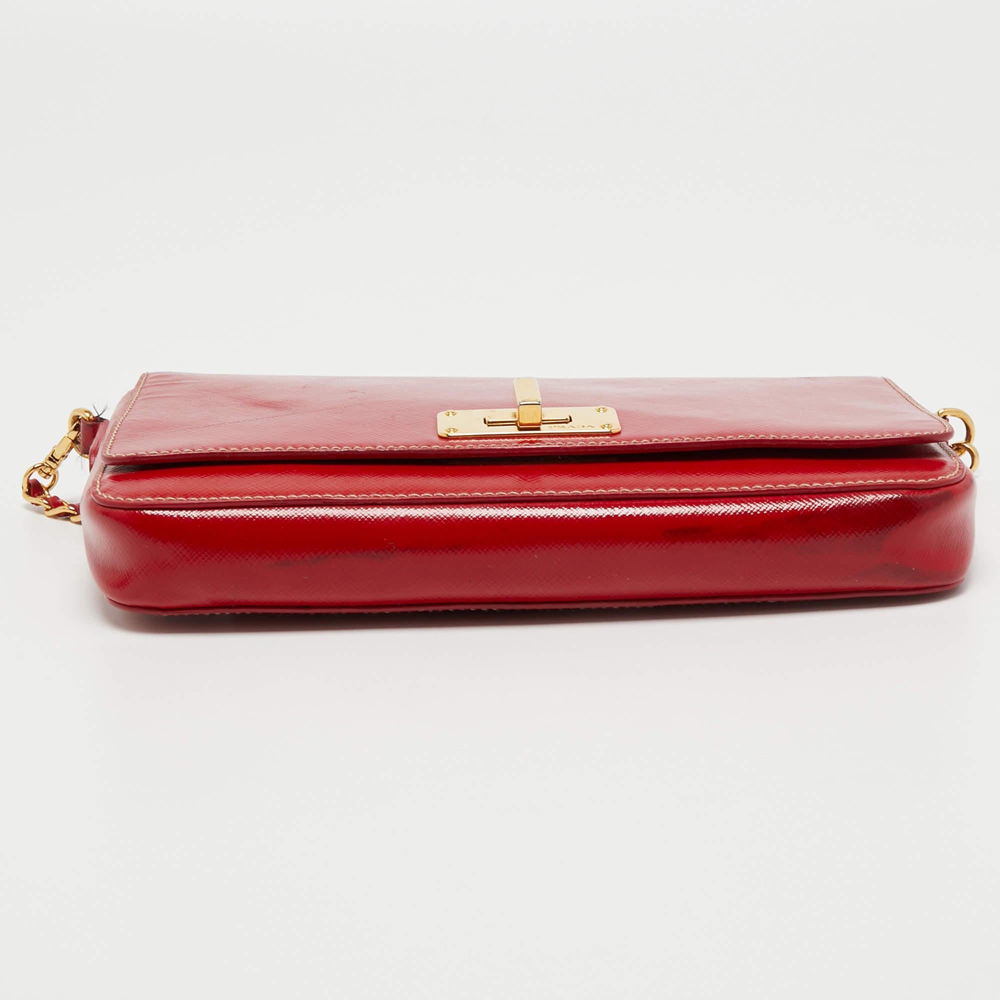 Women's Prada Red Patent Leather Flap Crossbody Bag