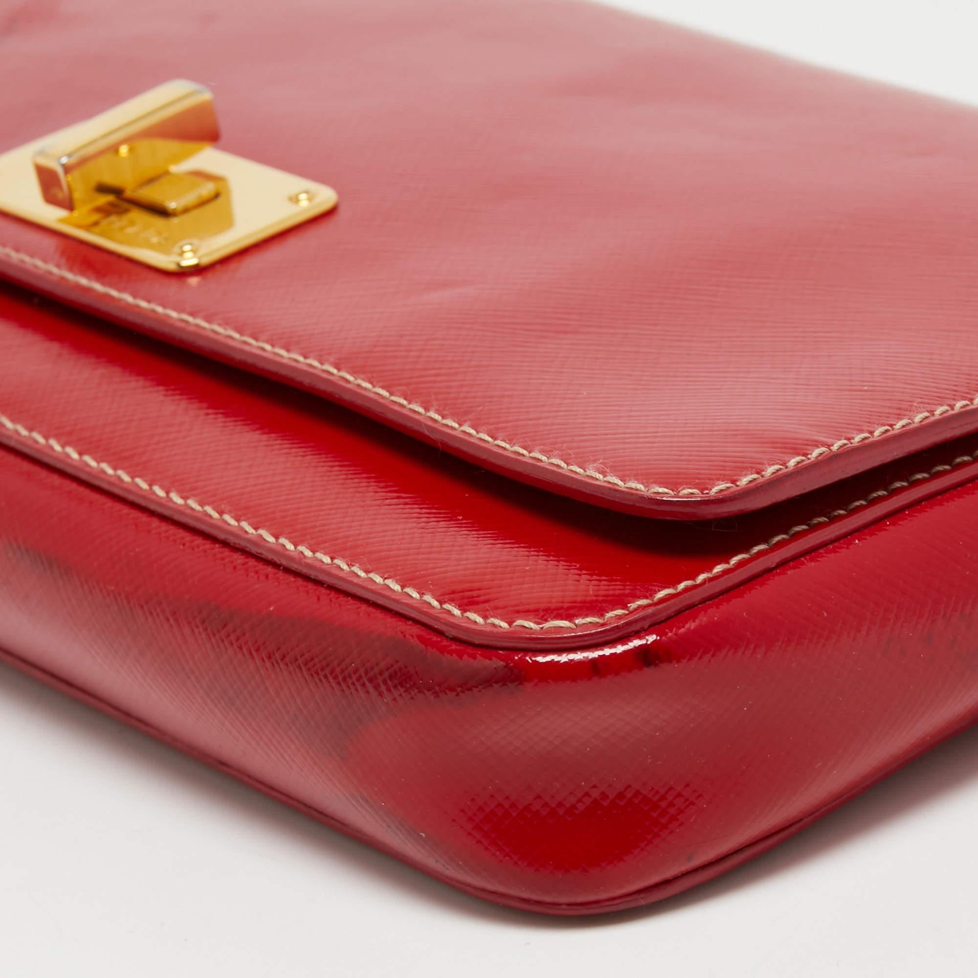Prada Red Patent Leather Flap Crossbody Bag 3