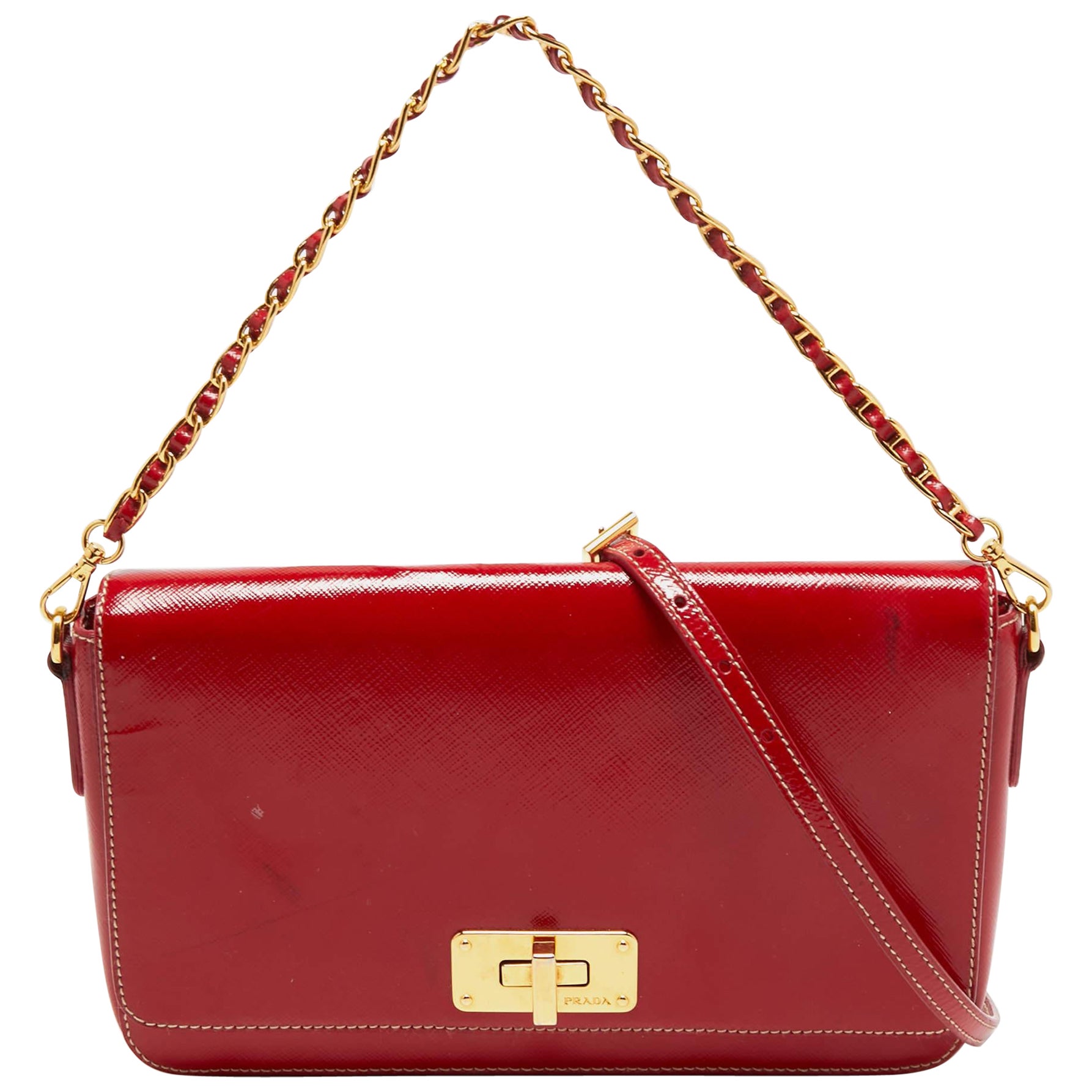 Prada Red Patent Leather Flap Crossbody Bag