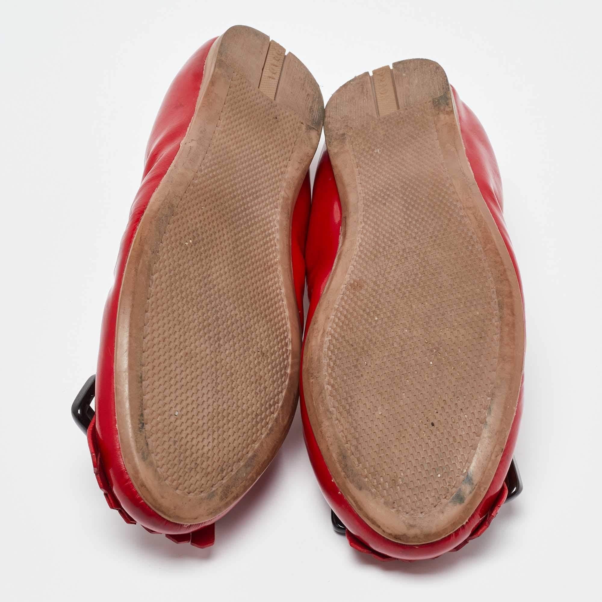 Prada Red Patent Leather Fringe Scrunch Ballet Flats Size 36 2