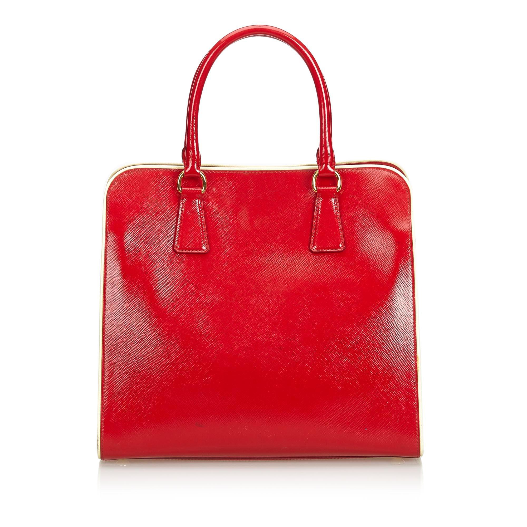 Prada Red Patent Leather Leather Saffiano Vernice Satchel Italy For ...