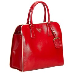 Prada Red Patent Leather Leather Saffiano Vernice Satchel Italy