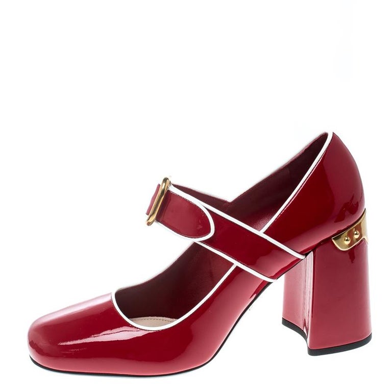 red patent leather mary jane pumps