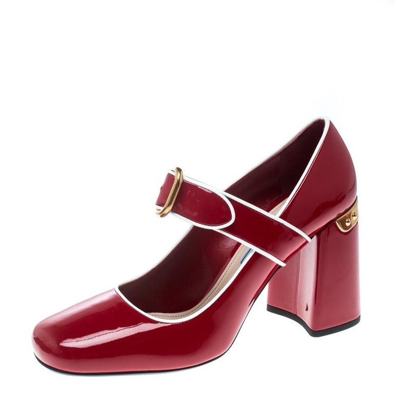 Prada Red Patent Leather Mary Jane Pumps Size 38 at 1stDibs red patent leather pumps