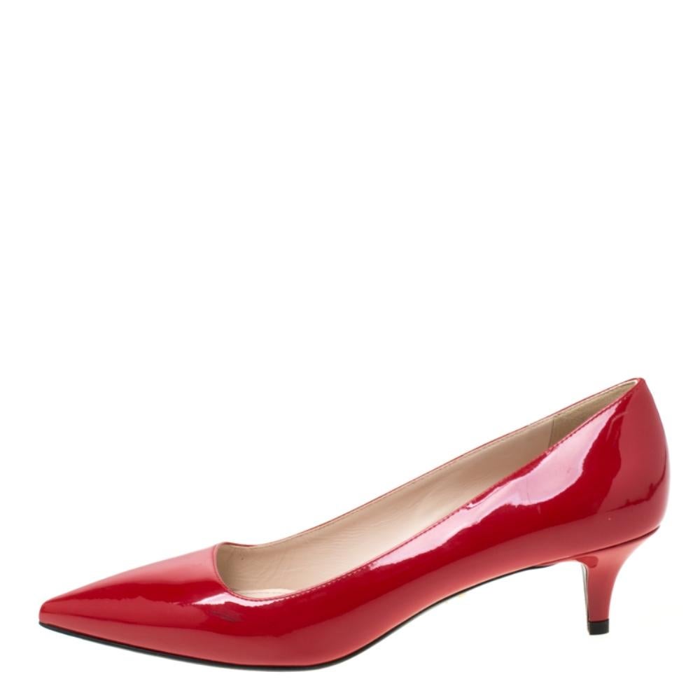 Women's Prada Red Patent Leather Pointed Toe Pumps Size 37.5