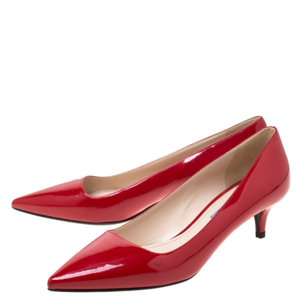 Prada Red Patent Leather Pointed Toe Pumps Size 37.5 2