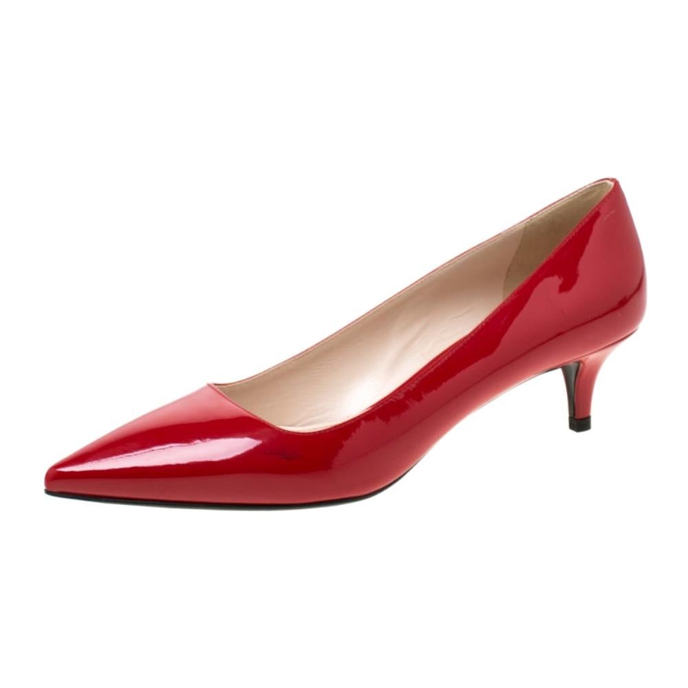 Prada Red Patent Leather Pointed Toe Pumps Size 37.5