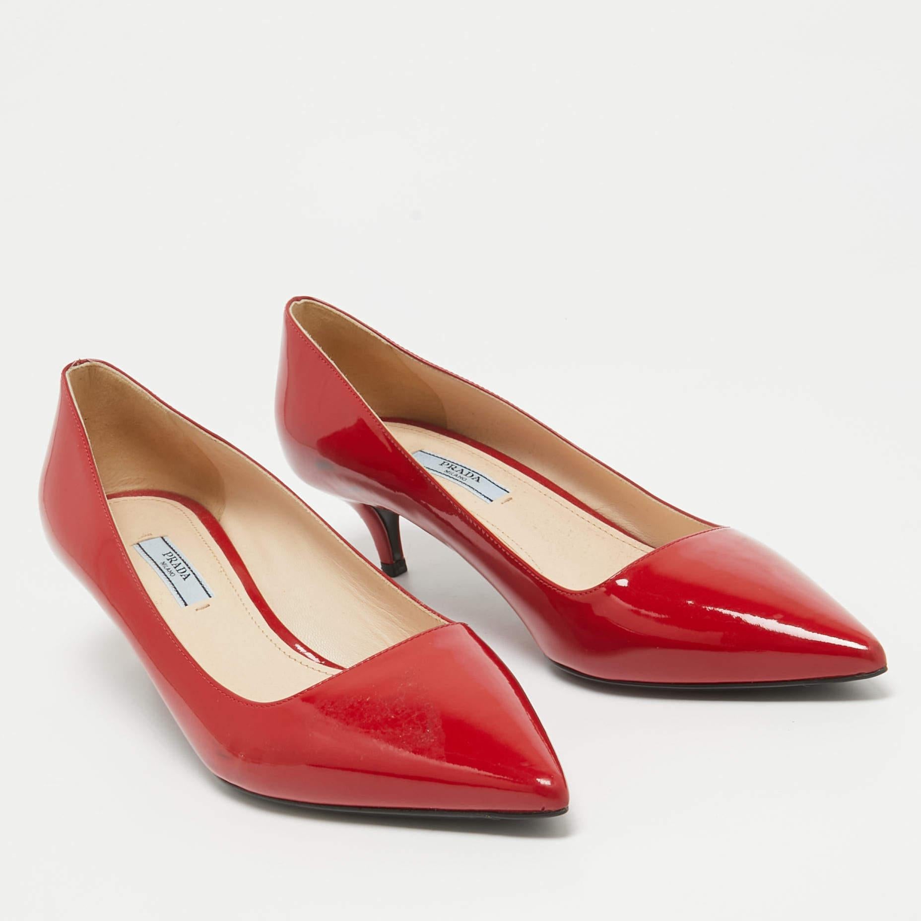 Women's Prada Red Patent Leather Pointed Toe Pumps Size 39.5