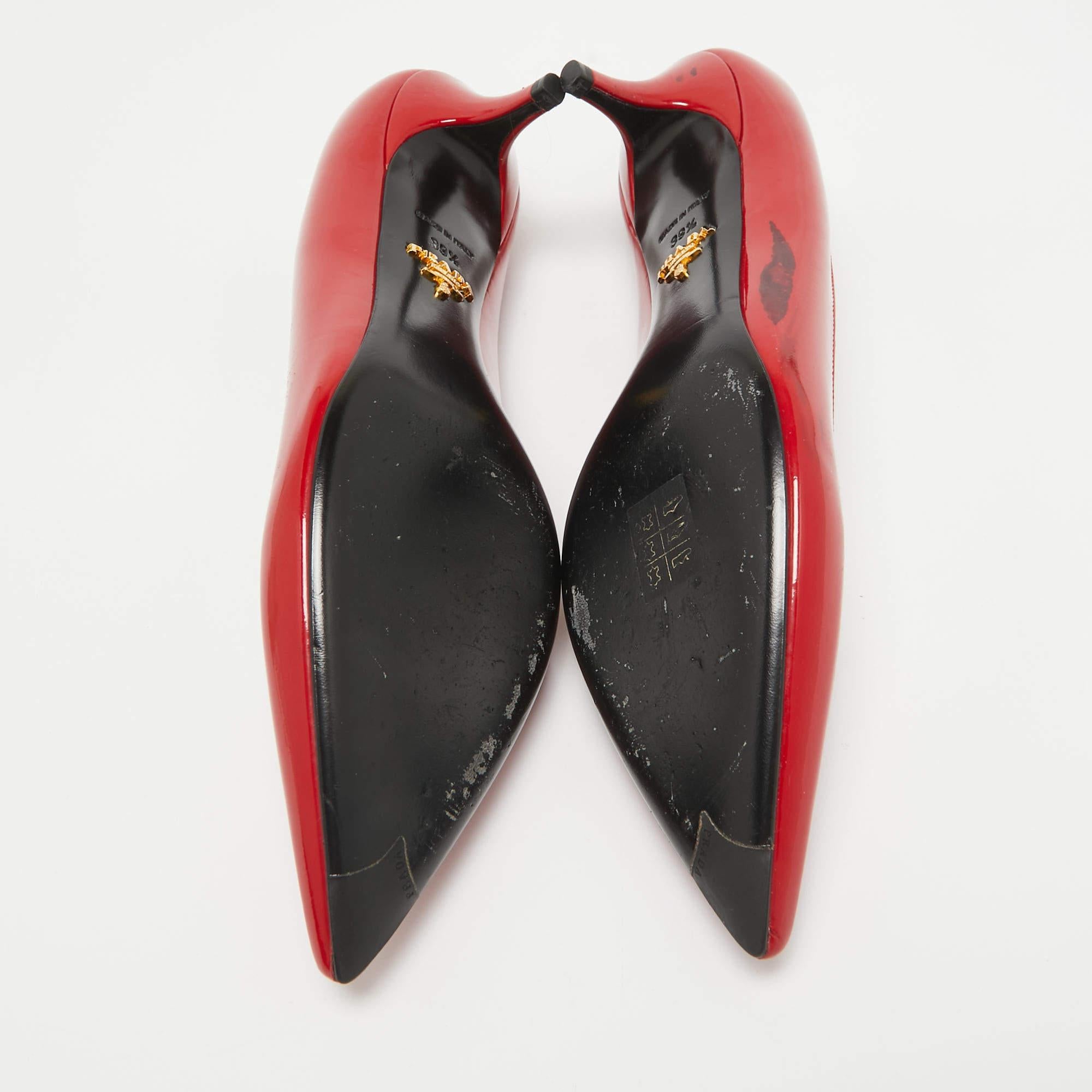 Prada Red Patent Leather Pointed Toe Pumps Size 39.5 2