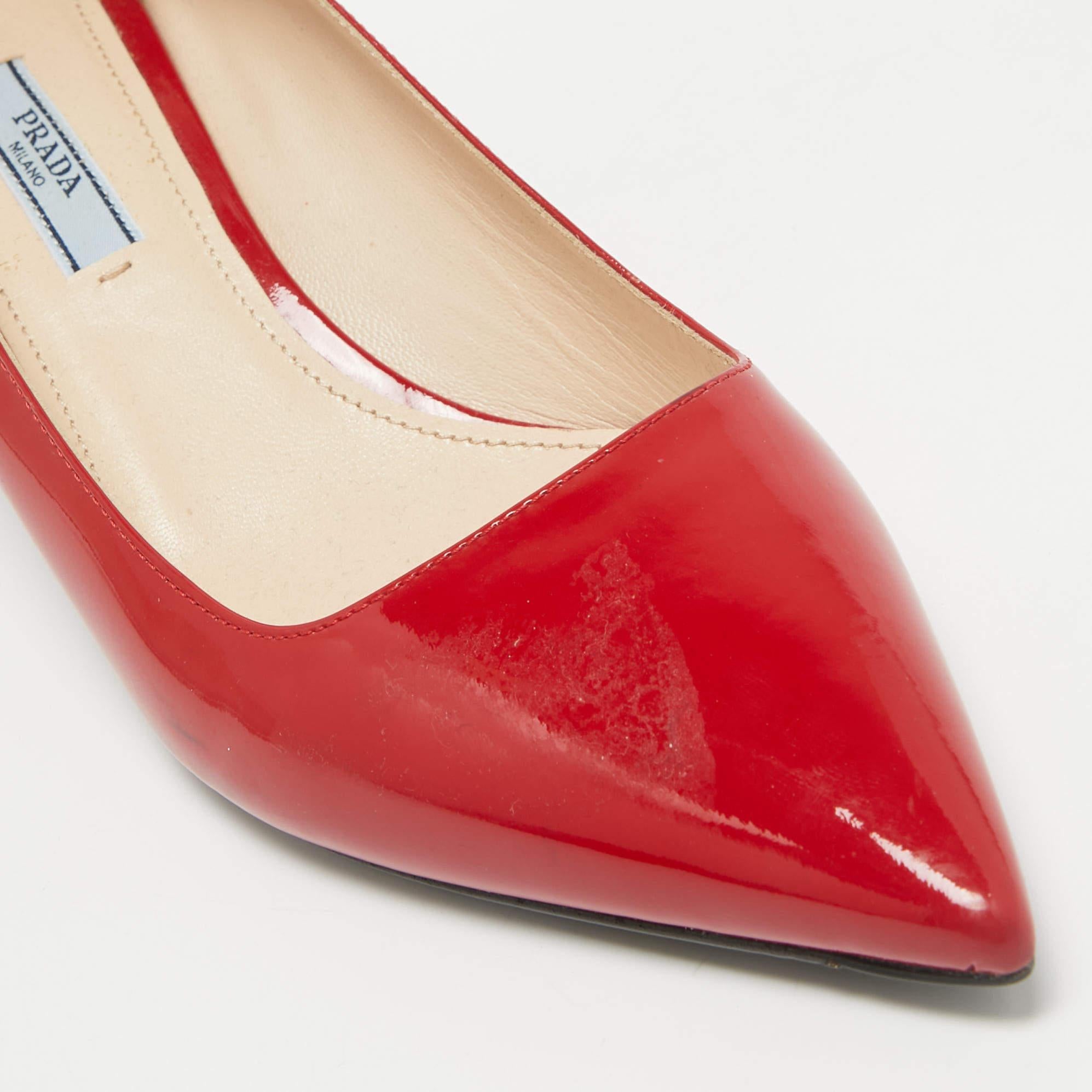 Prada Red Patent Leather Pointed Toe Pumps Size 39.5 3