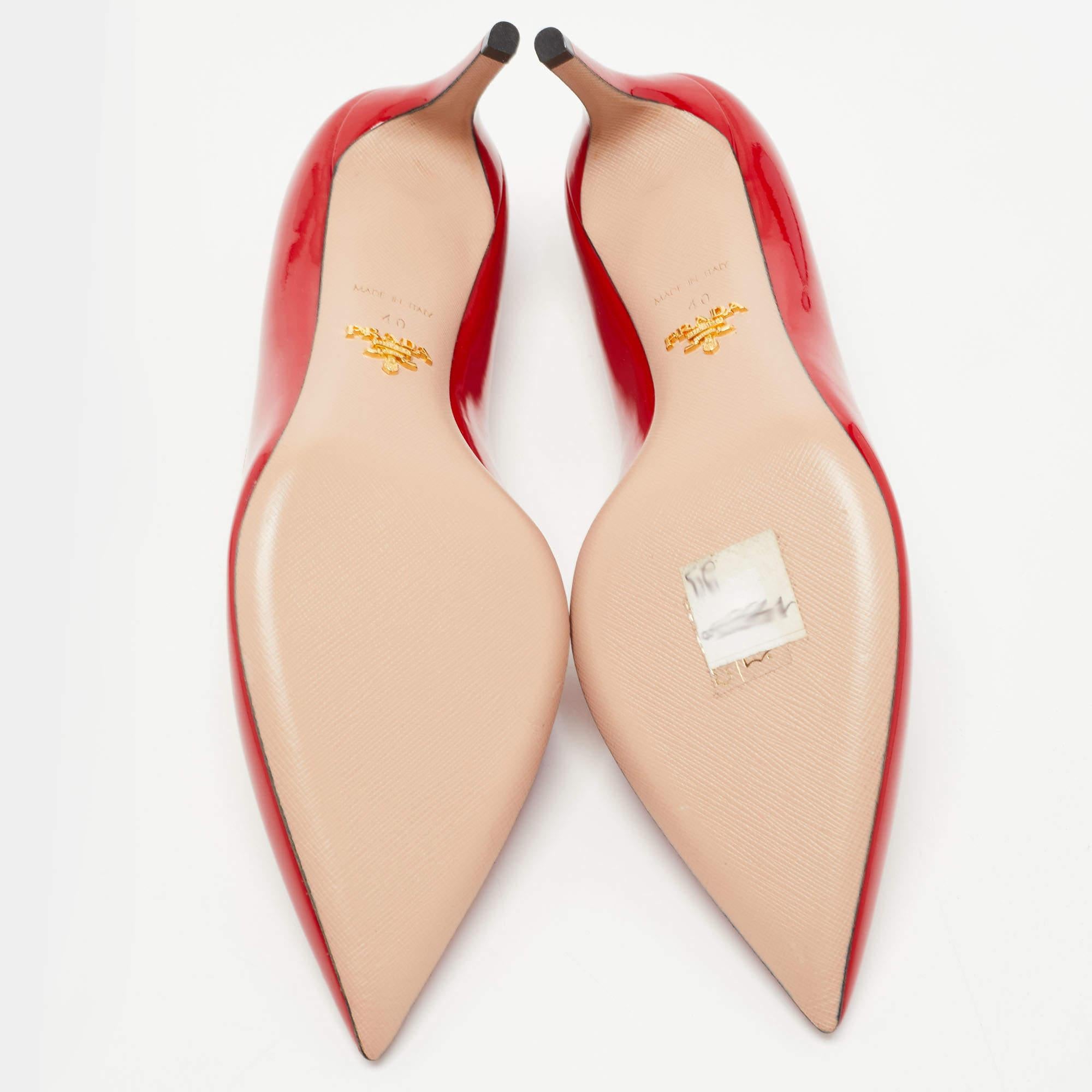 Prada Red Patent Leather Pointed Toe Pumps Size 40 4