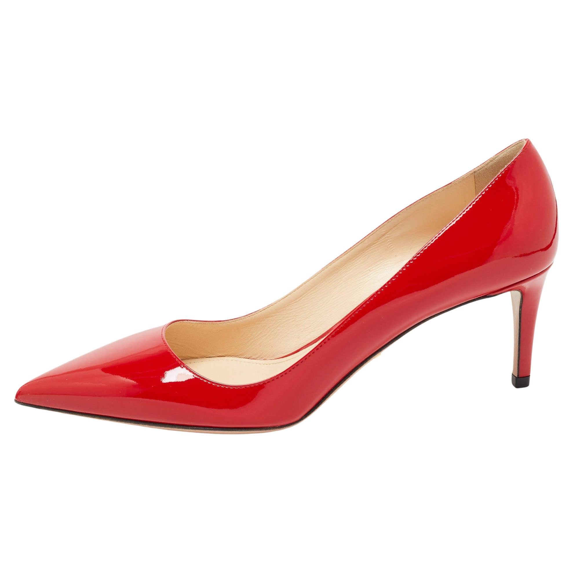 Prada Red Patent Leather Pointed Toe Pumps Size 40
