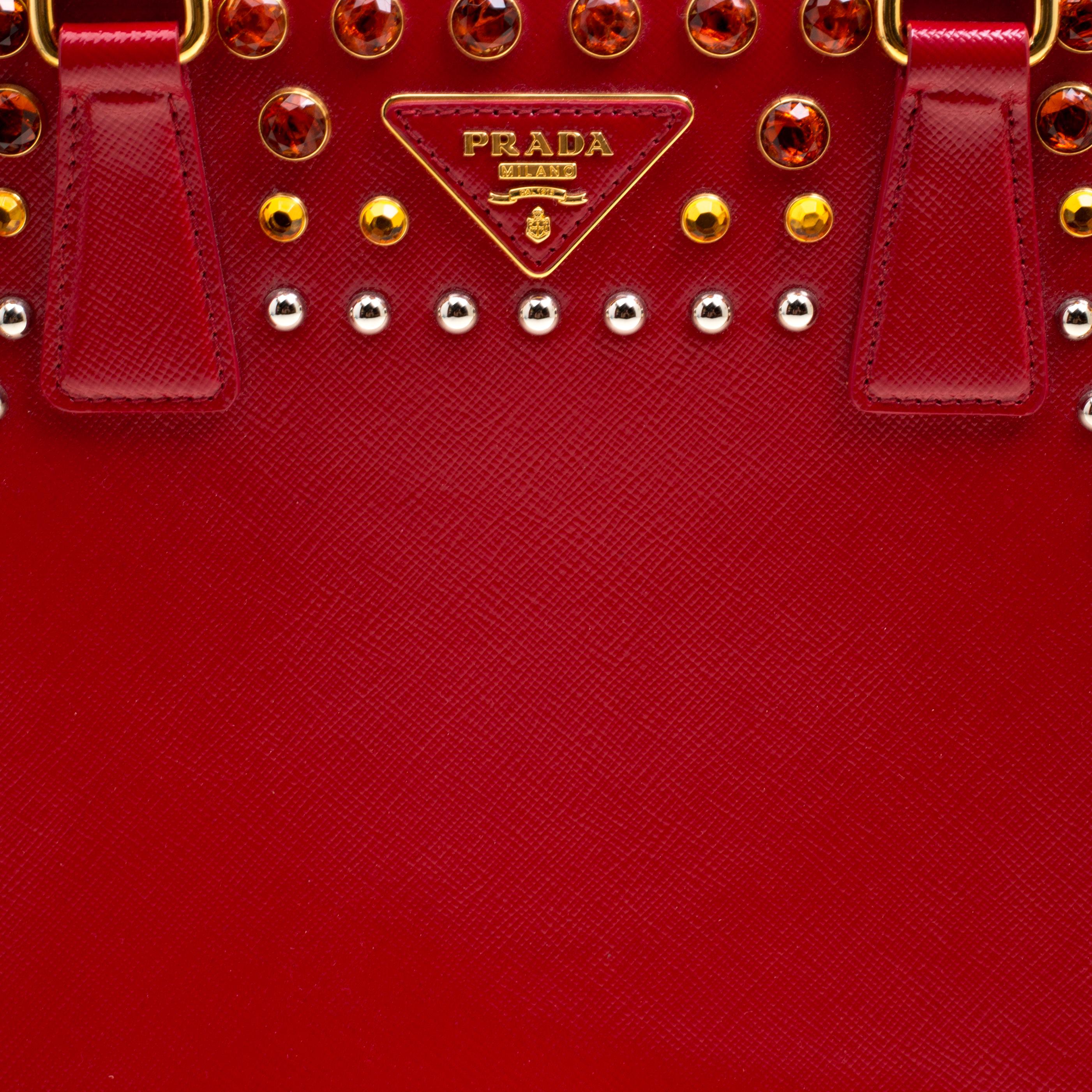 Prada Red Patent Leather Pyramid Frame Top Handle Bag 6