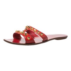 Prada Red Patent Leather Studded Flat Slides Size 39