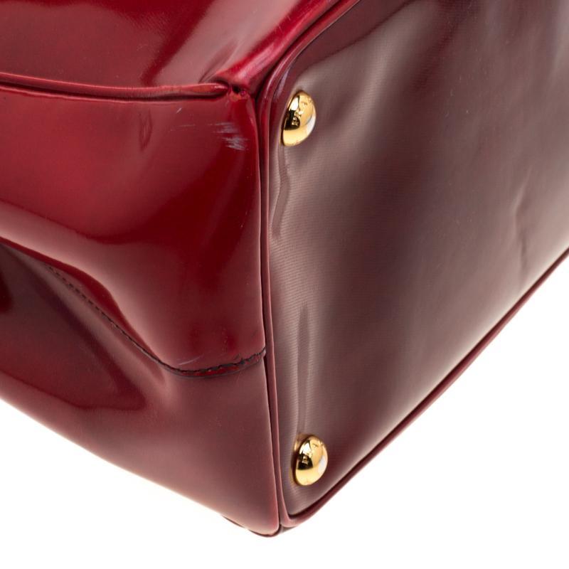 Prada Red Patent Spazzolato Leather Large Double Zip Tote 3